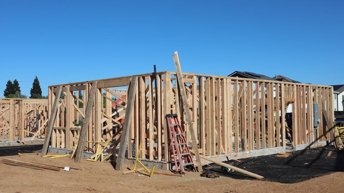 New home framing on a residential lot